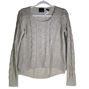J and J Sweater Womens Medium Gray Metallic Cable Knit Distressed Wool Blend